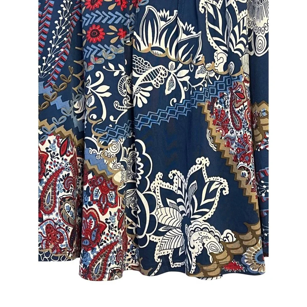 N Touch Women’s 1X Multicolor Floral Boho Tunic Top Button Details Blue Red - Picture 7 of 15